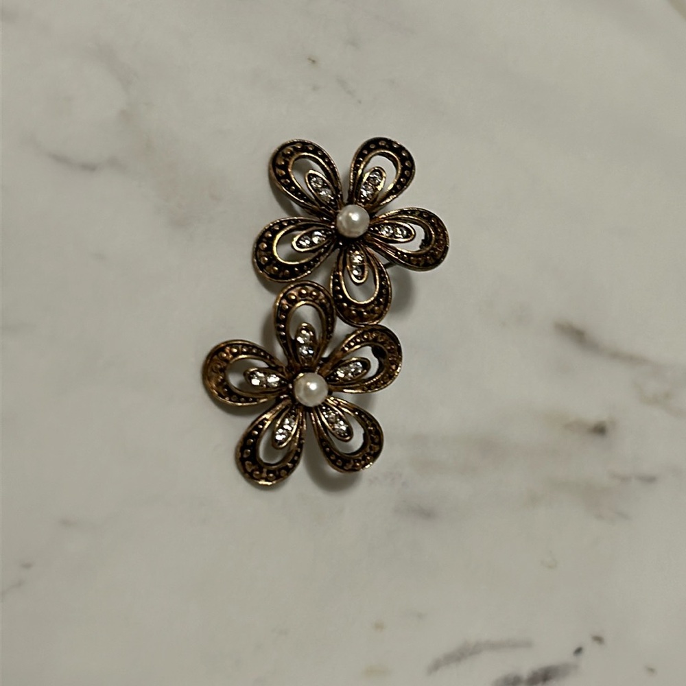 Brushed brass colour floral earrings